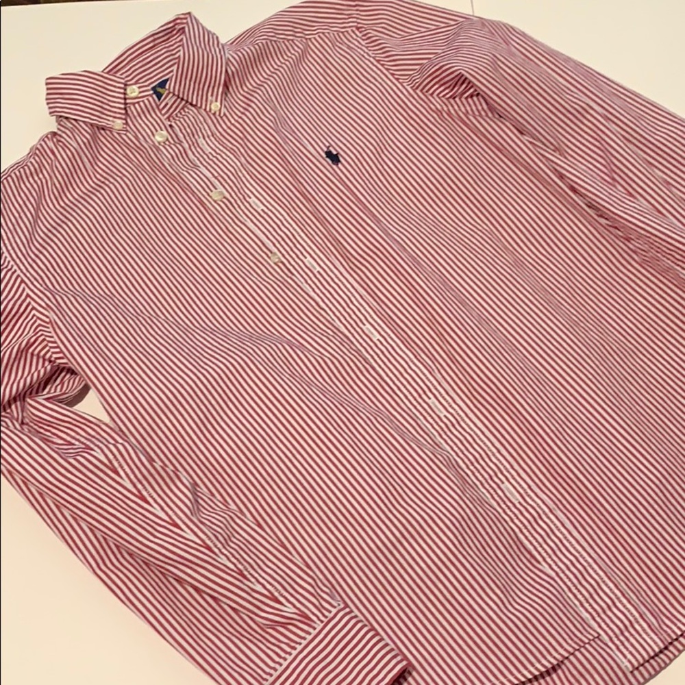 Red and White Striped Polo With Blue Pony.